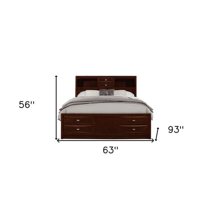 Merlot Solid Wood Queen Bed Frame With Eight Drawers