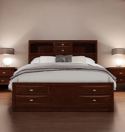 Solid Wood Queen Merlot Eight Drawers Bed