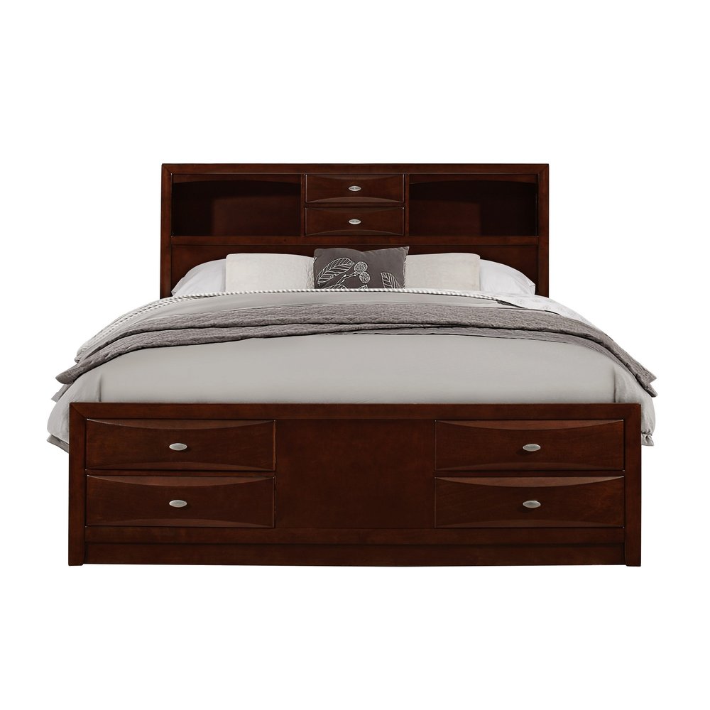 Merlot Solid Wood King Bed Frame With Eight Drawers