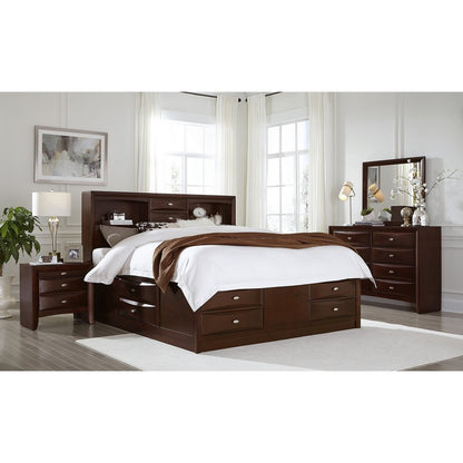 Merlot Solid Wood King Bed Frame With Eight Drawers