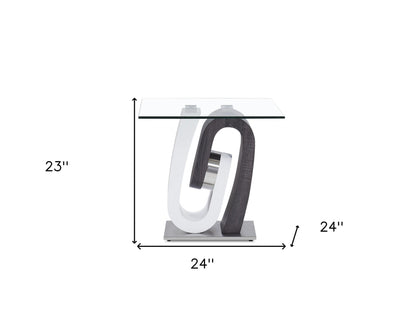 23" White, Grey And Clear Glass Square End Table