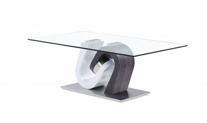 48" Clear Gray and White Glass And Steel Mod Coffee Table