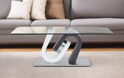 48" Clear Gray and White Glass And Steel Mod Coffee Table