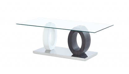 47" Clear And White and Gray Glass Coffee Table