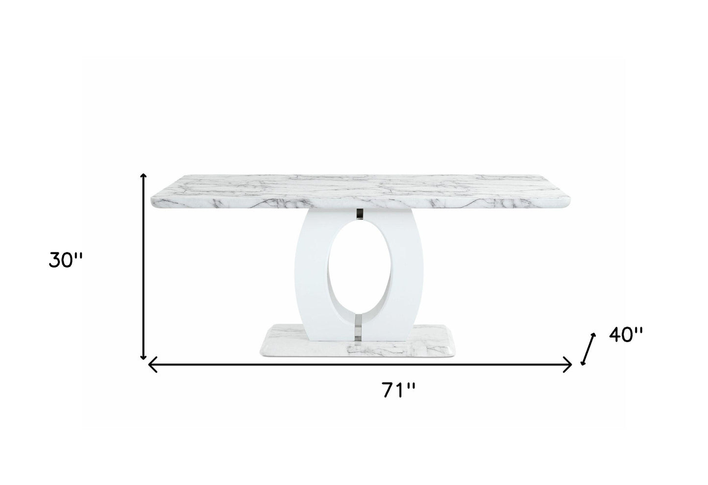 71" White Marble Pedestal Base Dining Table