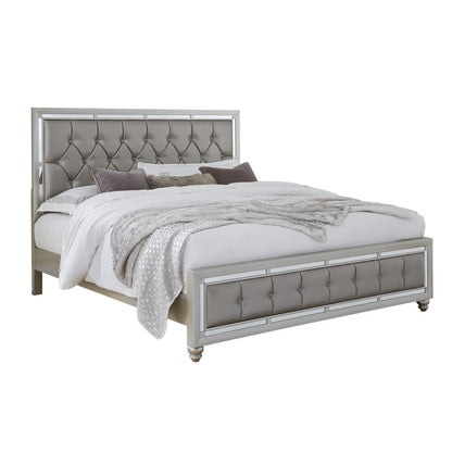 Silver Tufted Linen Upholstered Full Bed Frame with Nailhead Trim With No