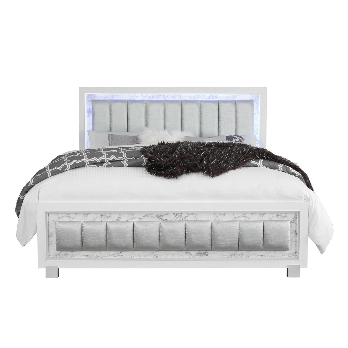 Solid Wood King White Upholstered Faux Leatherno Bed