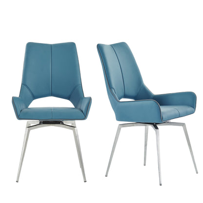 Set of Two Turquoise And Silver Upholstered Faux Leather Dining s