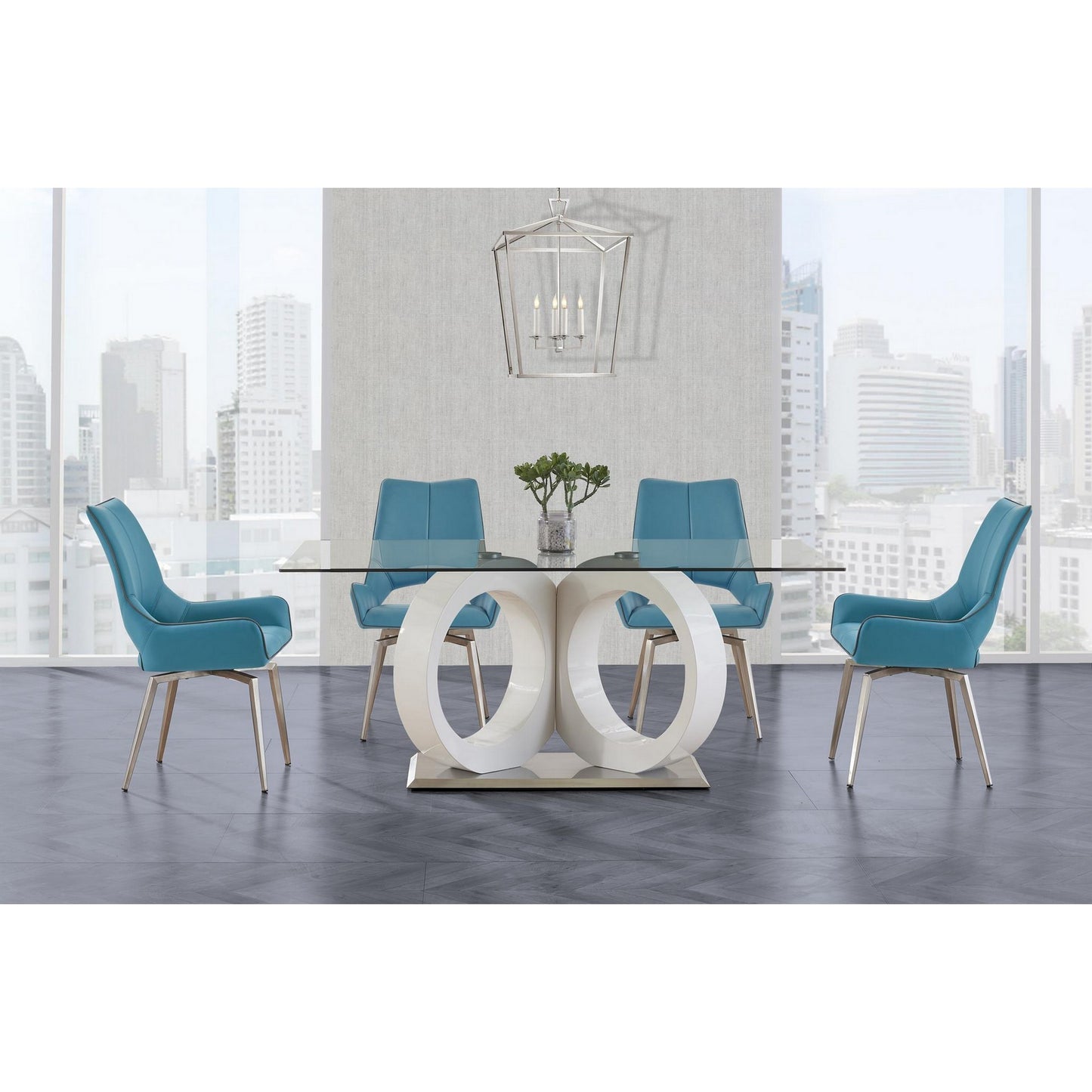 Set of Two Turquoise And Silver Upholstered Faux Leather Dining s