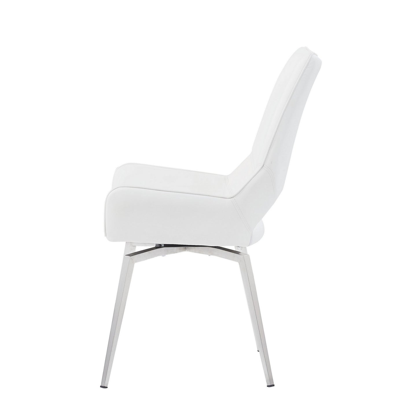 Set Of 2 White Bucket Style Dining Chairs With Metalic Silver Base