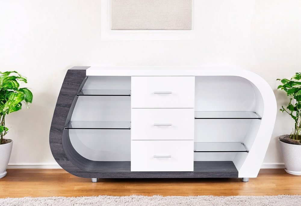 White And Grey Multi Tone Buffet With 3 Drawers