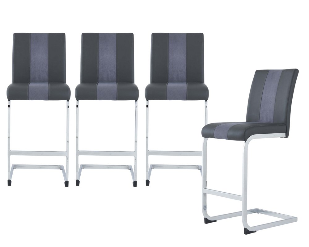 Set of Four 26" Gray and Silver Metal and Faux Leather Counter Height Bar Chairs