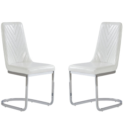 Set of Two White And Silver Upholstered Dining Side Chairs