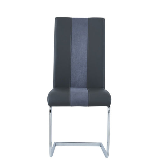Set of Four Gray and Silver Upholstered Faux Leather Dining Side Chairs
