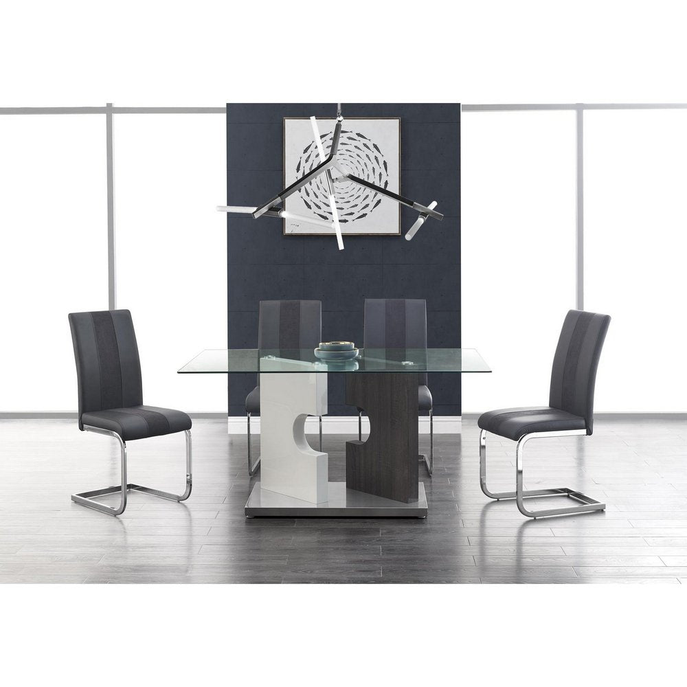 Set of Four Gray and Silver Upholstered Faux Leather Dining Side Chairs