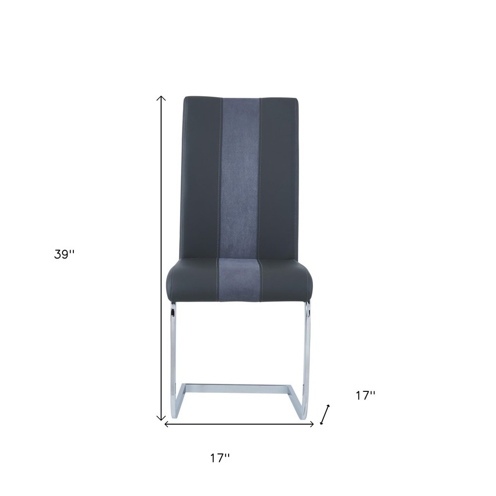 Set of Four Gray and Silver Upholstered Faux Leather Dining Side Chairs