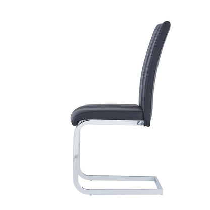 Set of Four Black and Silver Upholstered Faux Leather Dining Side Chairs