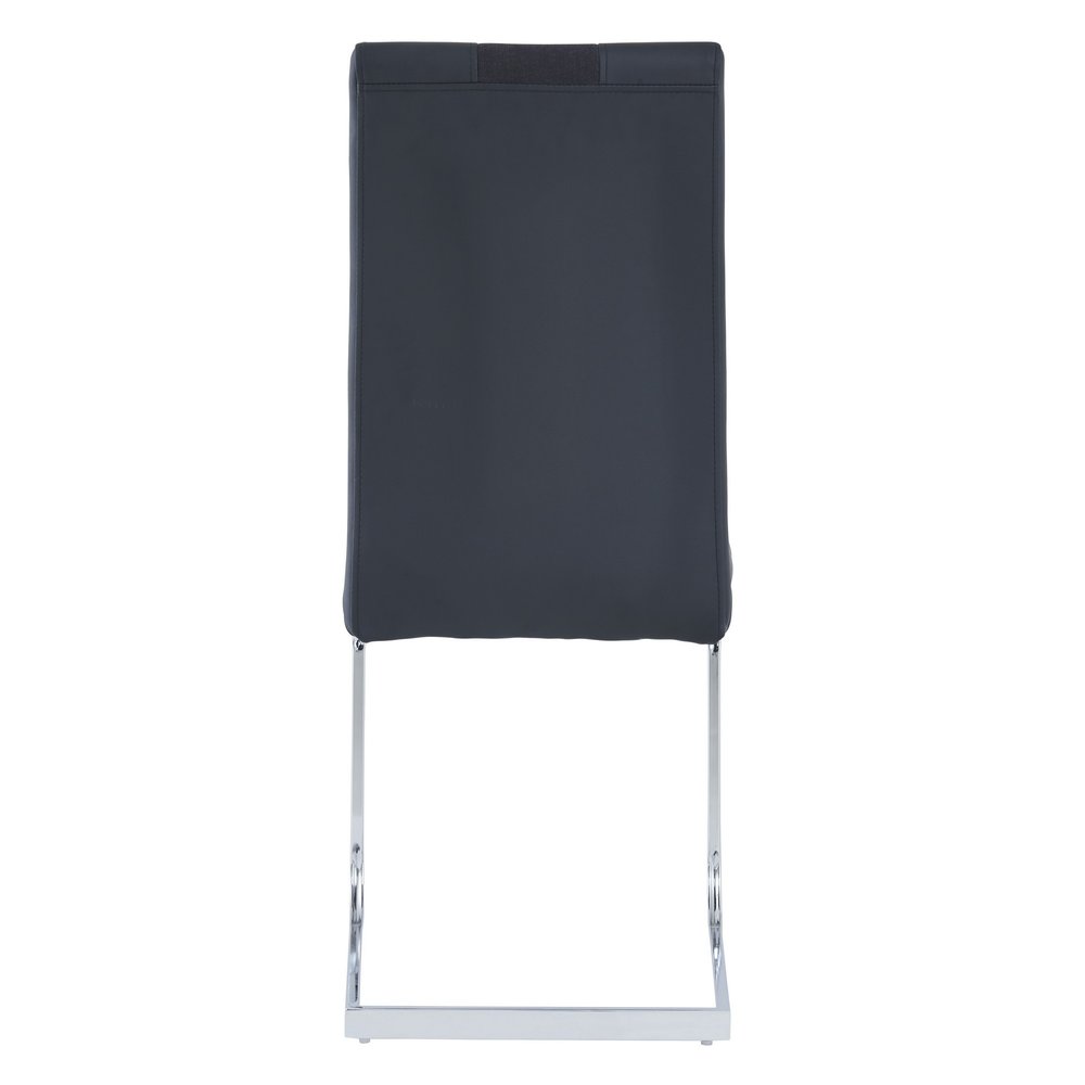 Set of Four Black and Silver Upholstered Faux Leather Dining Side Chairs