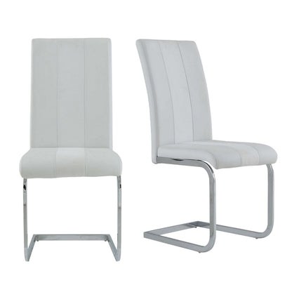 Set of Four White and Silver Upholstered Faux Leather Dining Side Chairs