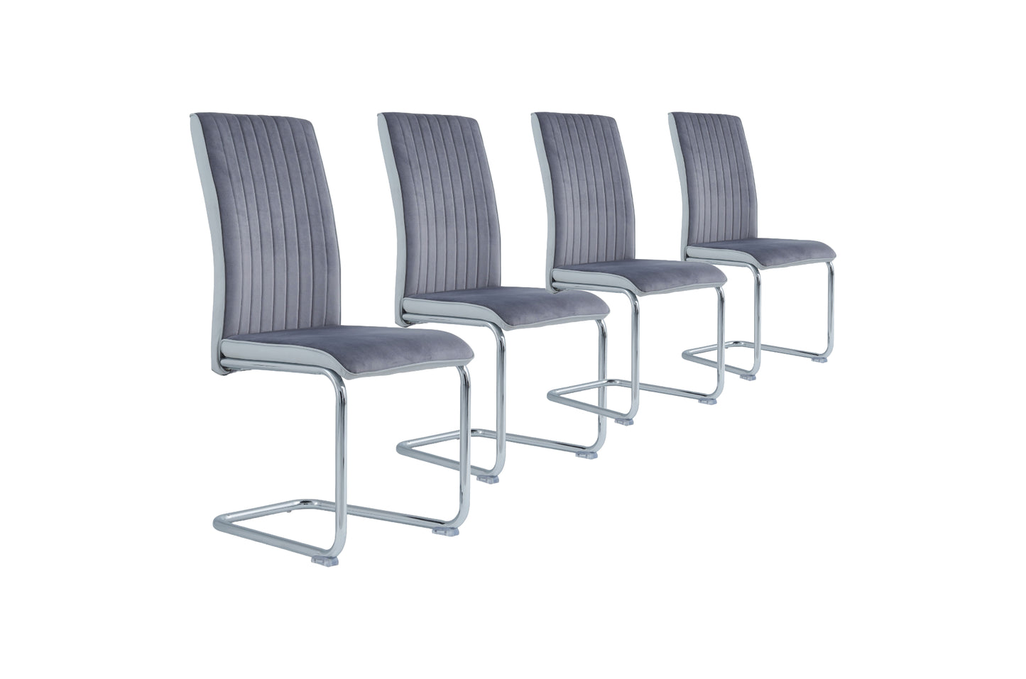 Set Of 4 Two Tone Grey And Chrome Dining Chairs