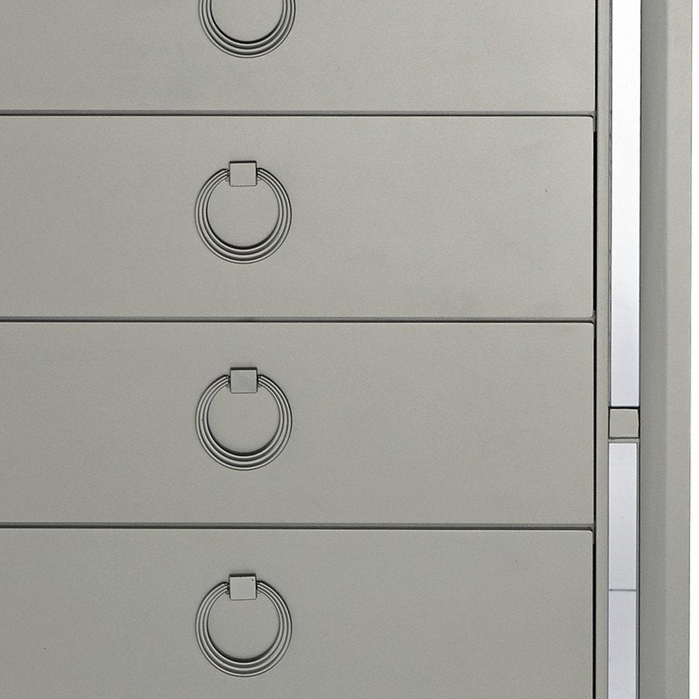 33" Silver Solid Wood Mirrored Five Drawer Dresser