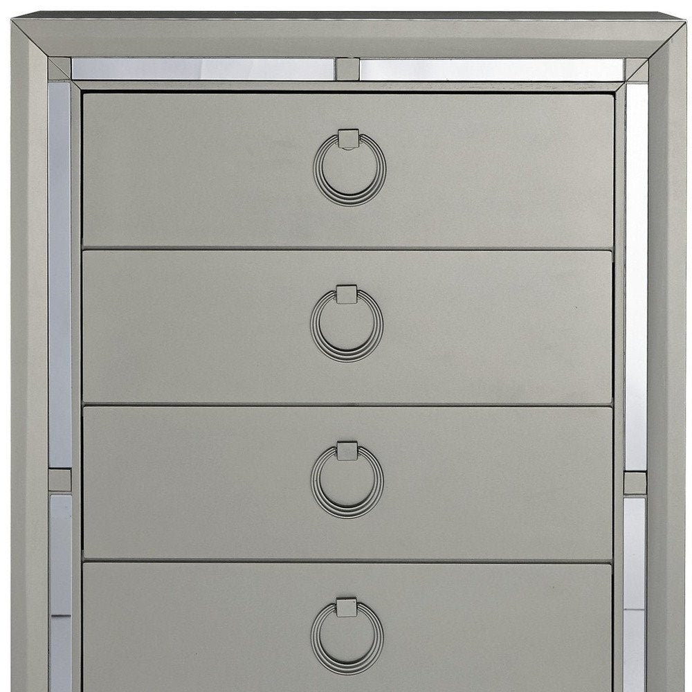 33" Silver Solid Wood Mirrored Five Drawer Dresser