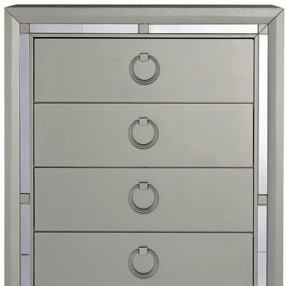 33" Silver Solid Wood Mirrored Five Drawer Dresser