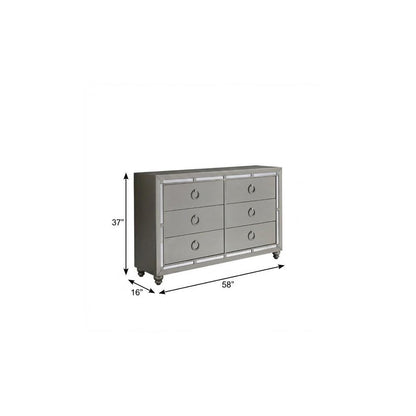 58" Silver Solid Wood Six Drawer Double Dresser