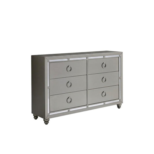 58" Silver Solid Wood Six Drawer Double Dresser