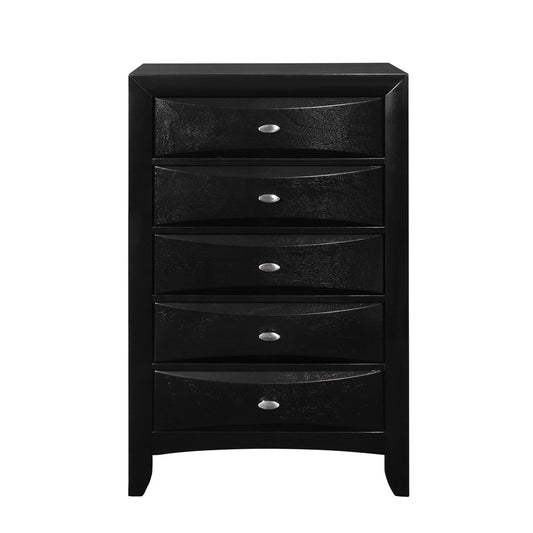 41" Black Solid Wood Five Drawer Dresser