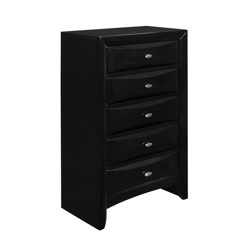41" Black Solid Wood Five Drawer Dresser