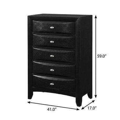 41" Black Solid Wood Five Drawer Dresser