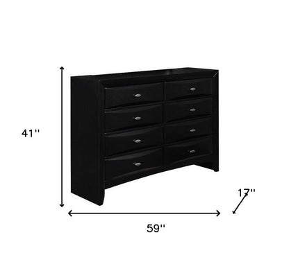 59" Black Solid Wood Eight Drawer Double Dresser