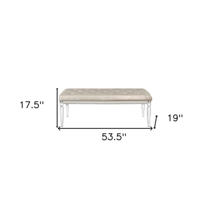 54" Champagne And Clear Tufted Faux Leather And Acrylic Upholstered Entryway Stool