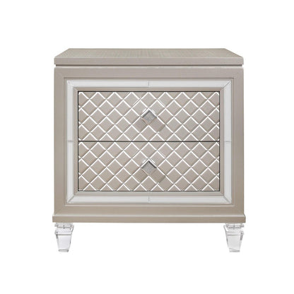 26" Solid and Manufactured Wood And Mirrored Glass Nightstand