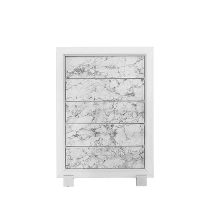 33" White Faux Marble And Solid Wood Five Drawer Dresser