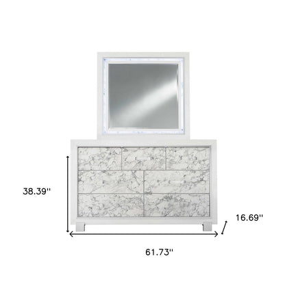 62" White Faux Marble And Solid Wood Seven Drawer Double Dresser
