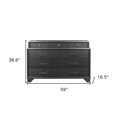 59" Gray Solid Wood Nine Drawer Double Dresser