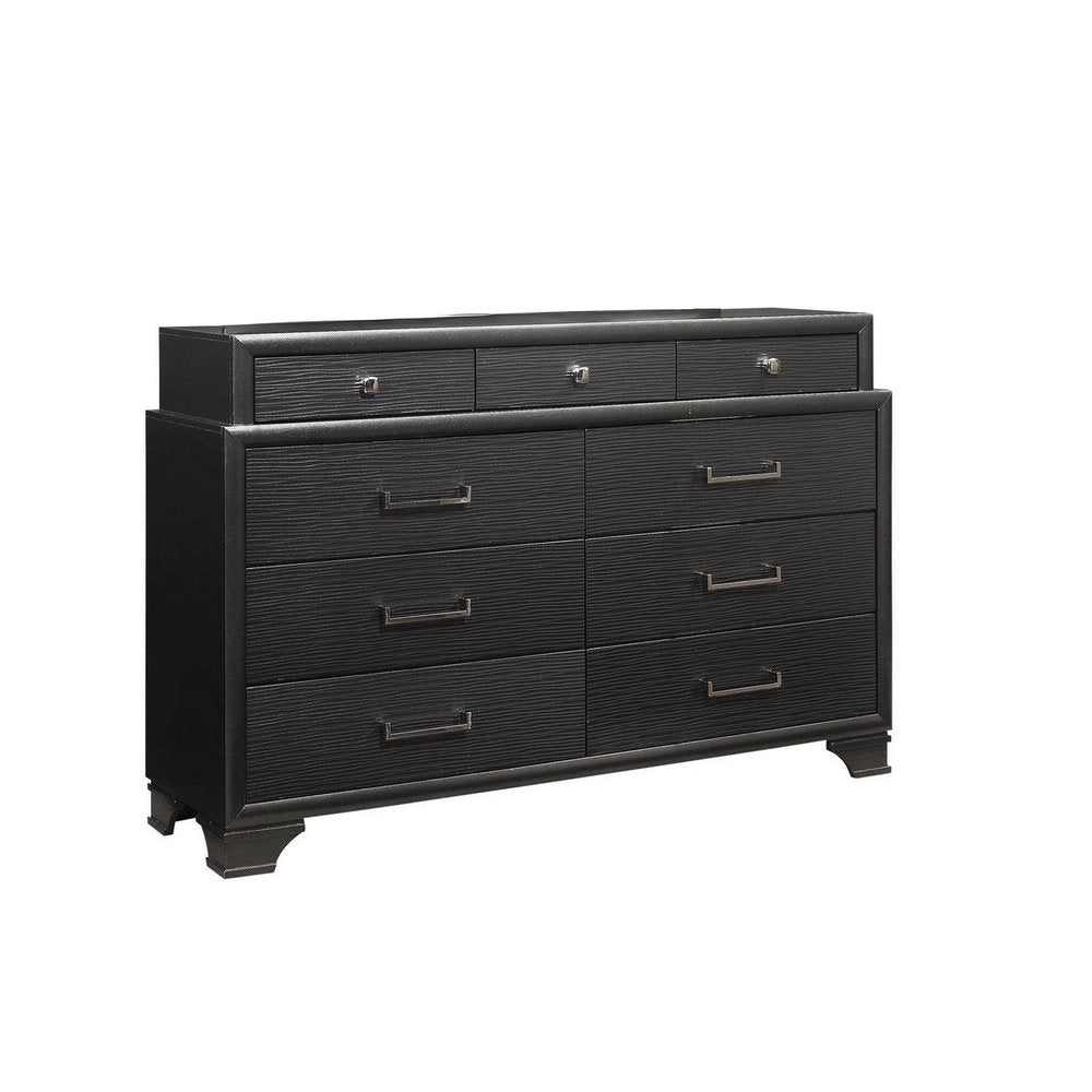 59" Gray Ribbed Texture Solid Wood Nine Drawer Double Dresser