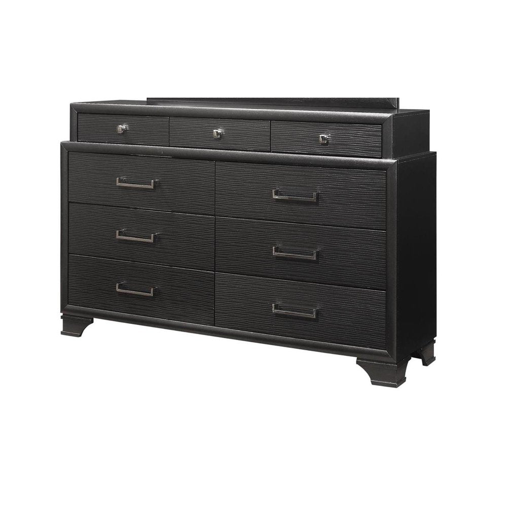 59" Gray Ribbed Texture Solid Wood Nine Drawer Double Dresser
