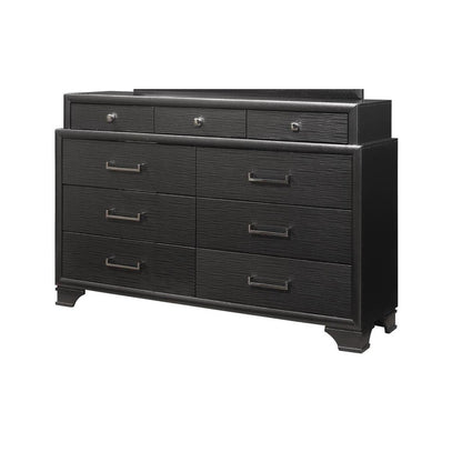 59" Gray Ribbed Texture Solid Wood Nine Drawer Double Dresser