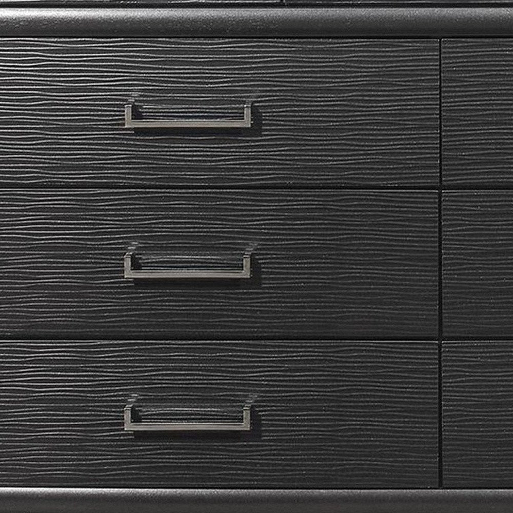 59" Gray Ribbed Texture Solid Wood Nine Drawer Double Dresser