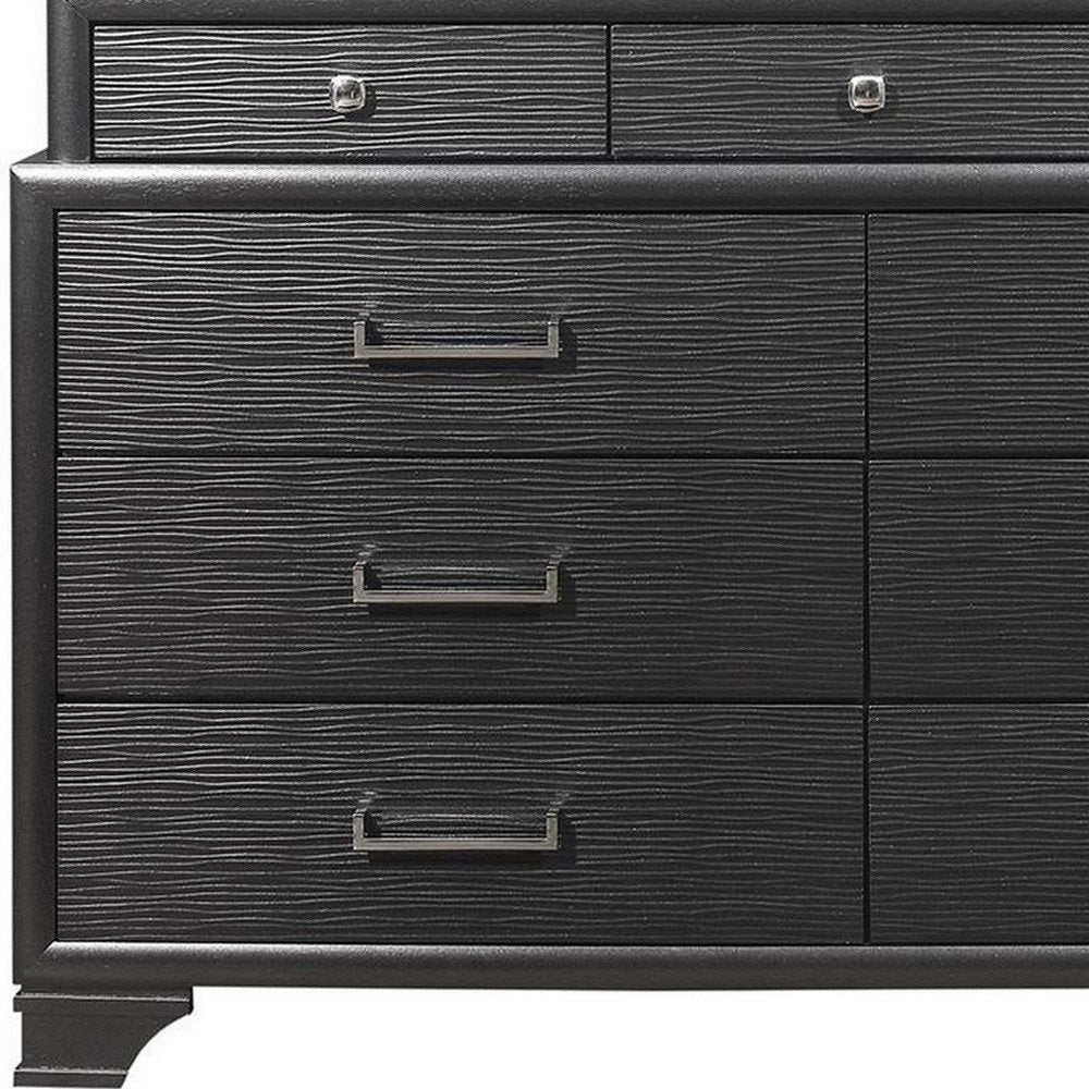 59" Gray Ribbed Texture Solid Wood Nine Drawer Double Dresser