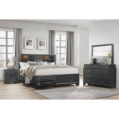 59" Gray Ribbed Texture Solid Wood Nine Drawer Double Dresser