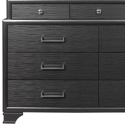 59" Gray Solid Wood Nine Drawer Double Dresser