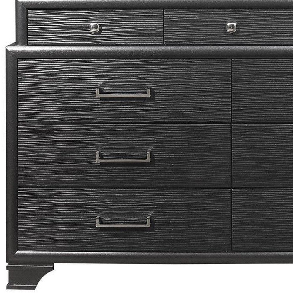 59" Gray Ribbed Texture Solid Wood Nine Drawer Double Dresser