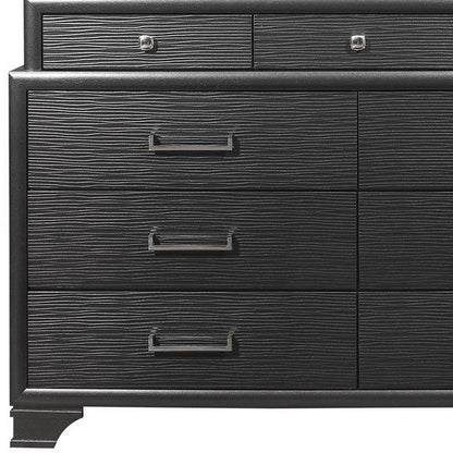 59" Gray Ribbed Texture Solid Wood Nine Drawer Double Dresser