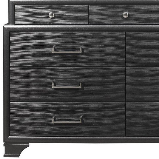 59" Gray Ribbed Texture Solid Wood Nine Drawer Double Dresser
