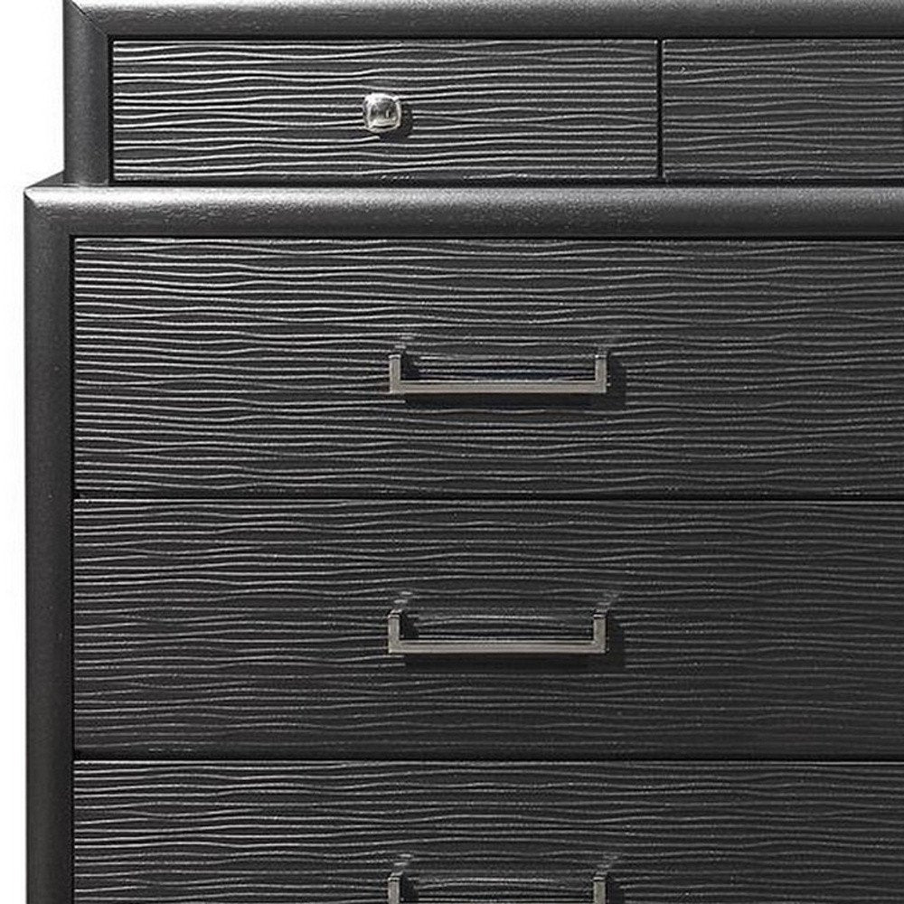 59" Gray Ribbed Texture Solid Wood Nine Drawer Double Dresser