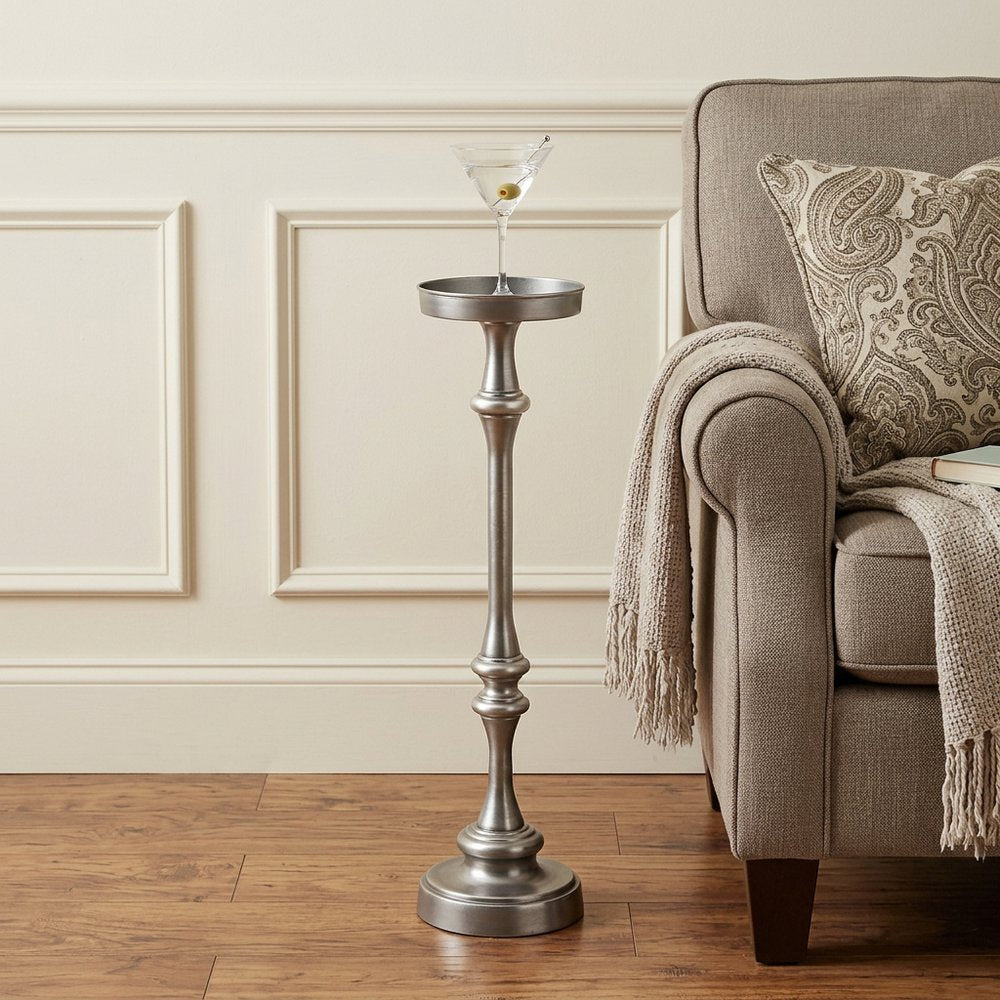 Brushed Silver Finish Drink Size Accent Table